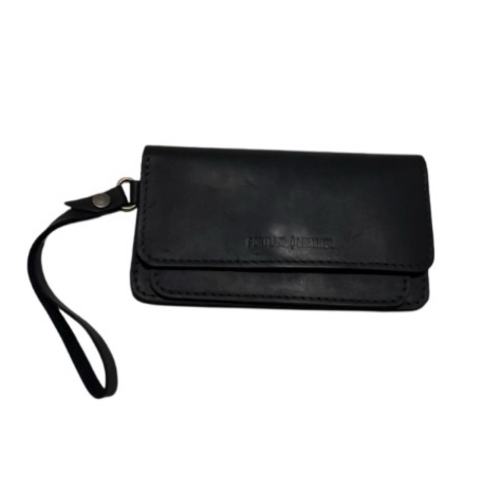 Portland Leather Black Wristlet Clutch EUC